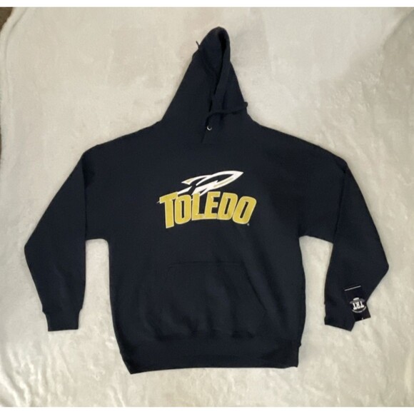 Mens  Drawstring Hoodie Pullover XL Spell Out University of Toledo Blue NWT - Picture 2 of 8